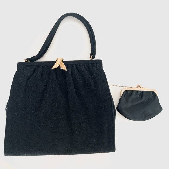 Vintage 50s Bags by Dorian Black Pleated Handbag - Picture 4 of 11